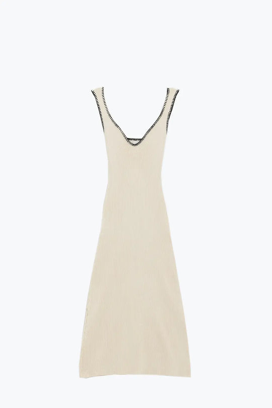 Summer Body Hugging knitted Dress in beige With black Trim - BEIGE / ONE - Dresses