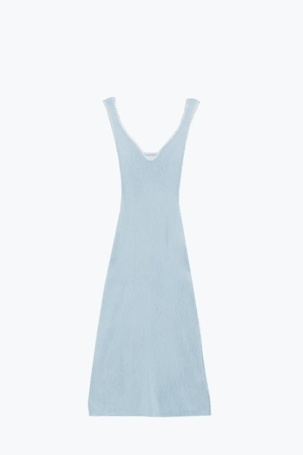 Summer Body Hugging knitted Dress in light blue With White Trim - BLUE / ONE - Dresses