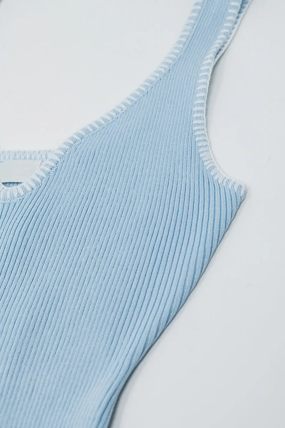 Summer Body Hugging knitted Dress in light blue With White Trim - BLUE / ONE - Dresses