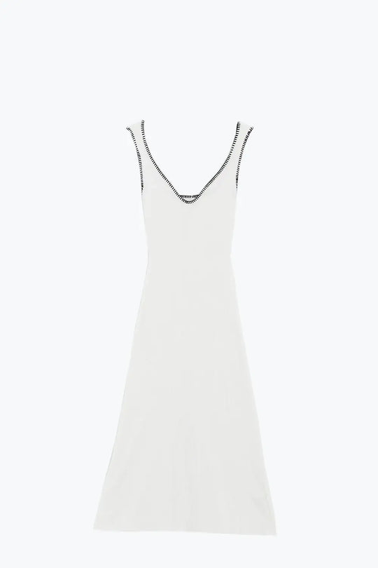 Summer Body Hugging knitted Dress in white With black Trim - WHITE / ONE - Dresses