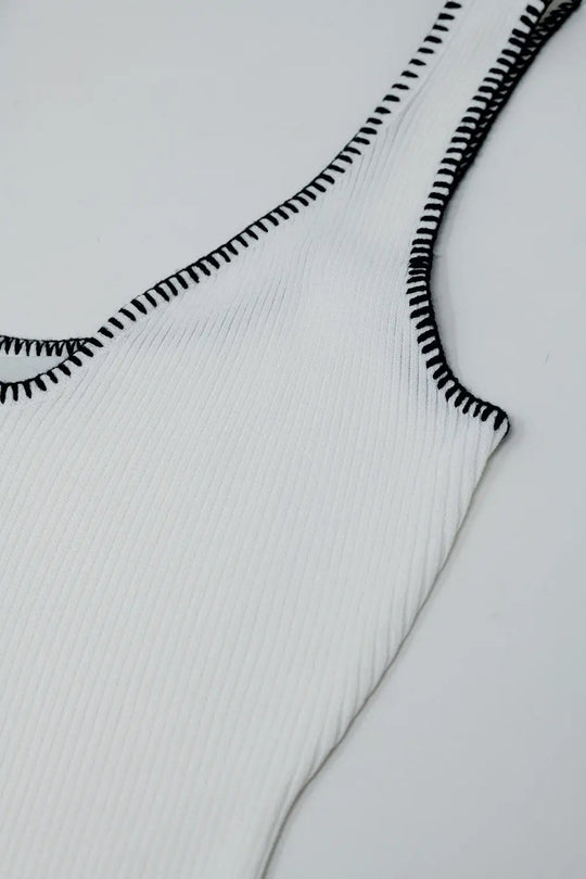 Summer Body Hugging knitted Dress in white With black Trim - WHITE / ONE - Dresses
