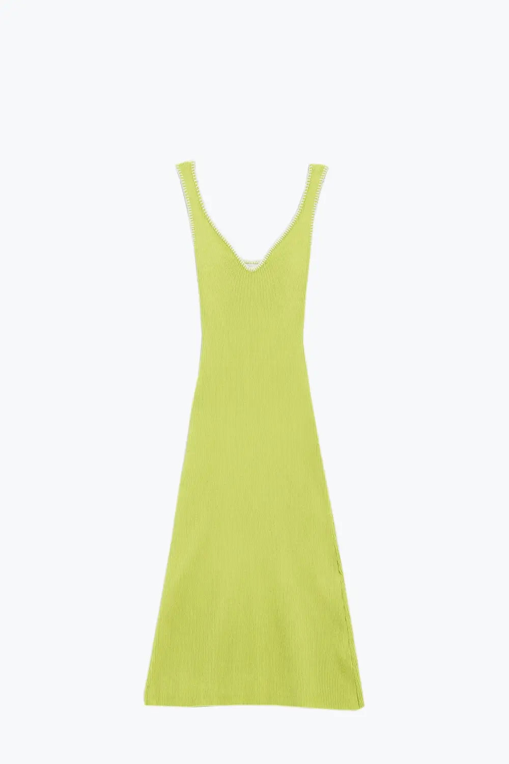 A-line Summer Body Hugging Dress in Lime Green With White Trim - GREEN / ONE - Dresses