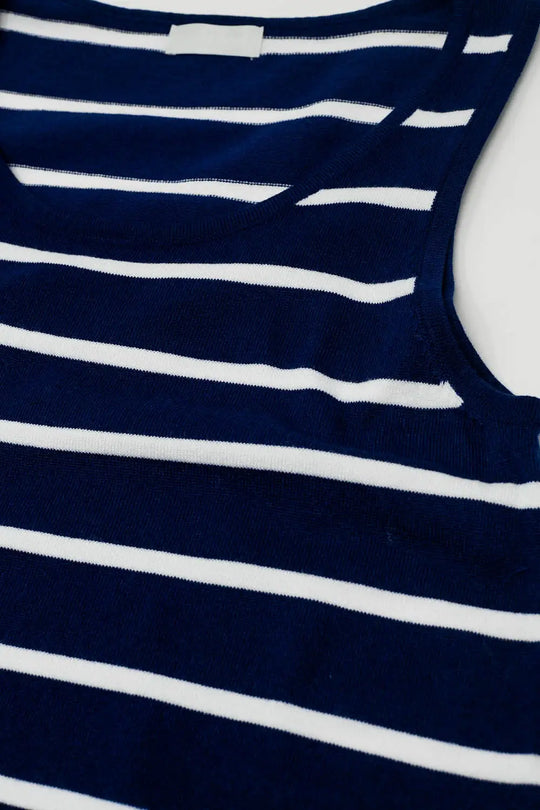 Tank maxi Dress With Scoop Neck In Navy With White Stripes - Dresses