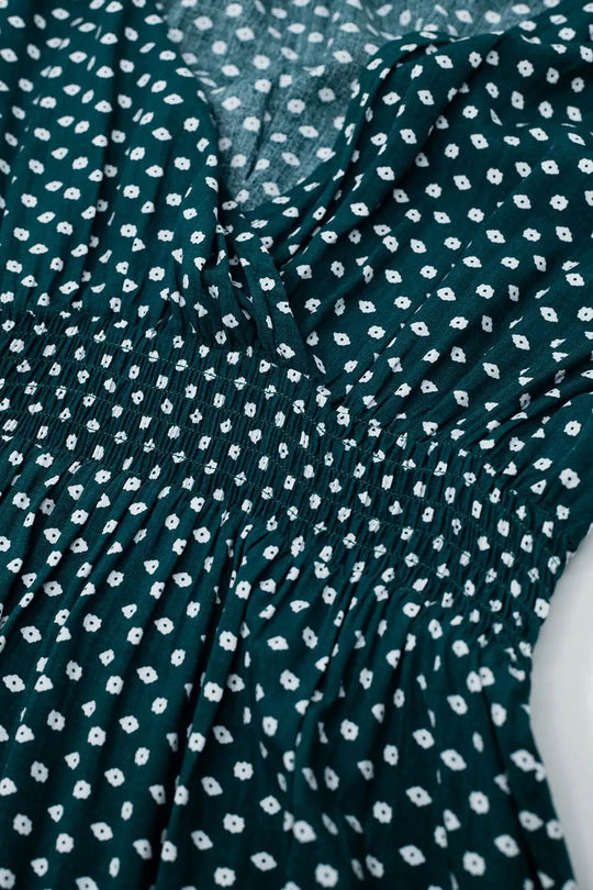Green Mini Dress With Wrap Front Cinched Waist And Floral Print - Dresses