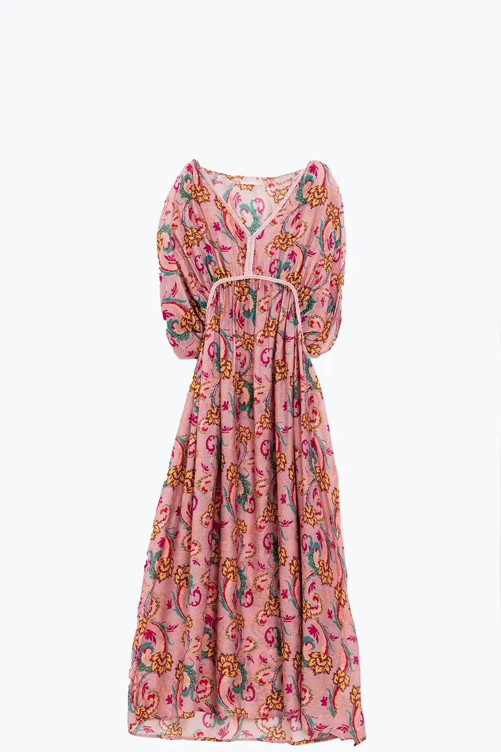 Maxi Dress In Pink With Braided Seams And Flower Print - PINK / ONE - Dresses