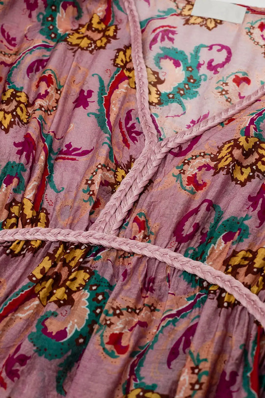 Maxi Dress In Pink With Braided Seams And Flower Print - PINK / ONE - Dresses