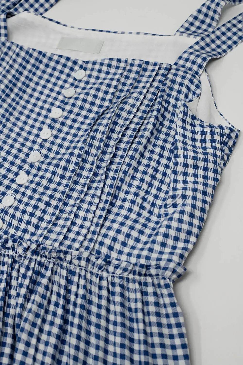 Blue and White Gingham A-line Dress With Adjustable Straps - Dresses