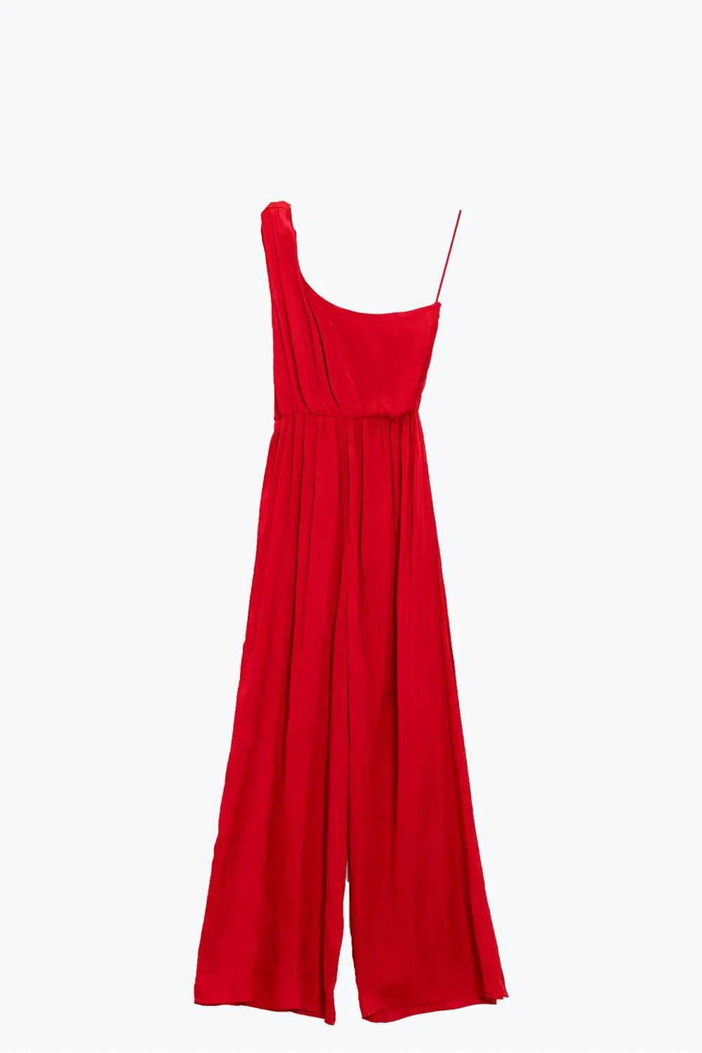 Drapped One Shoulder Jumpsuit With Cinched Waist In Red - Dresses