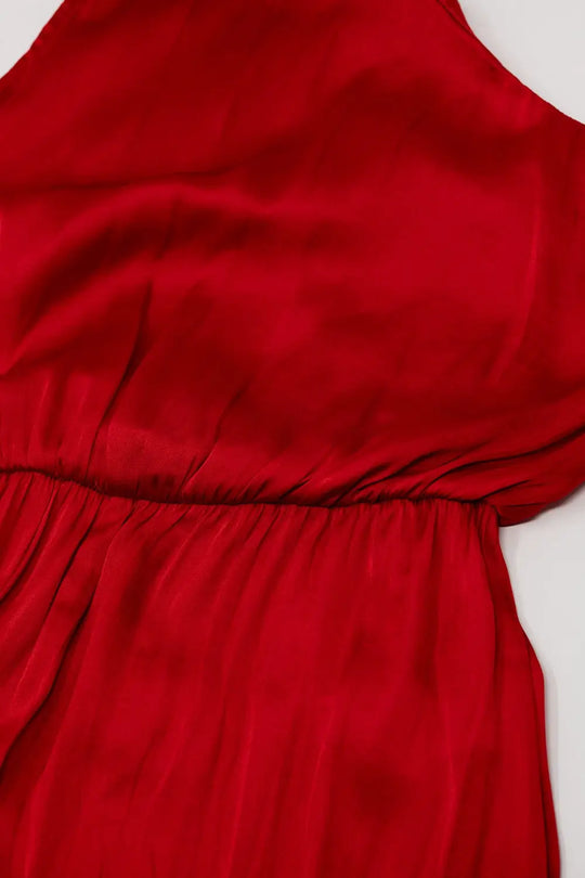 Drapped One Shoulder Jumpsuit With Cinched Waist In Red - Dresses