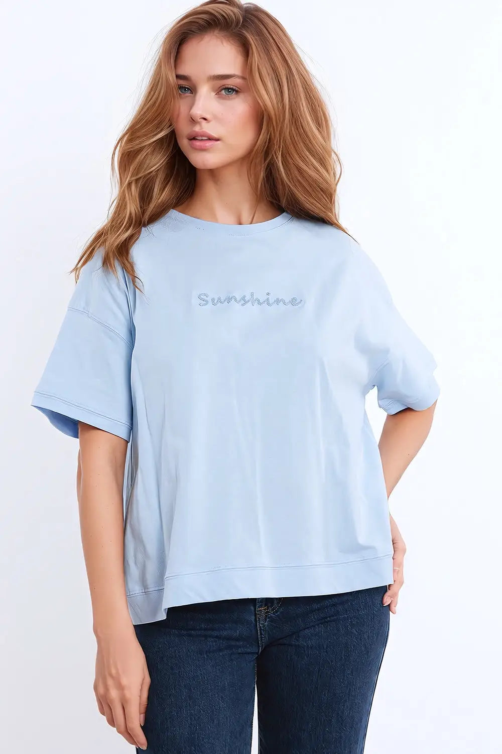 Sunshine oversized T-shirt with textured text at the front in blue - BLUE / ONE - T-Shirts