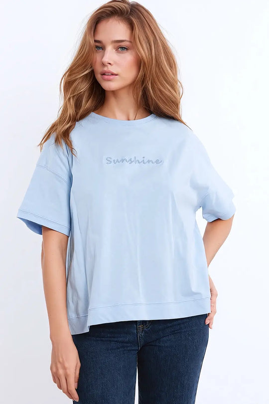 Sunshine oversized T-shirt with textured text at the front in blue - BLUE / ONE - T-Shirts