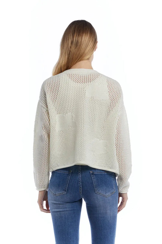 Crochet Cardigan With Knitted Clouds In White - CREAM / ONE - Cardigans