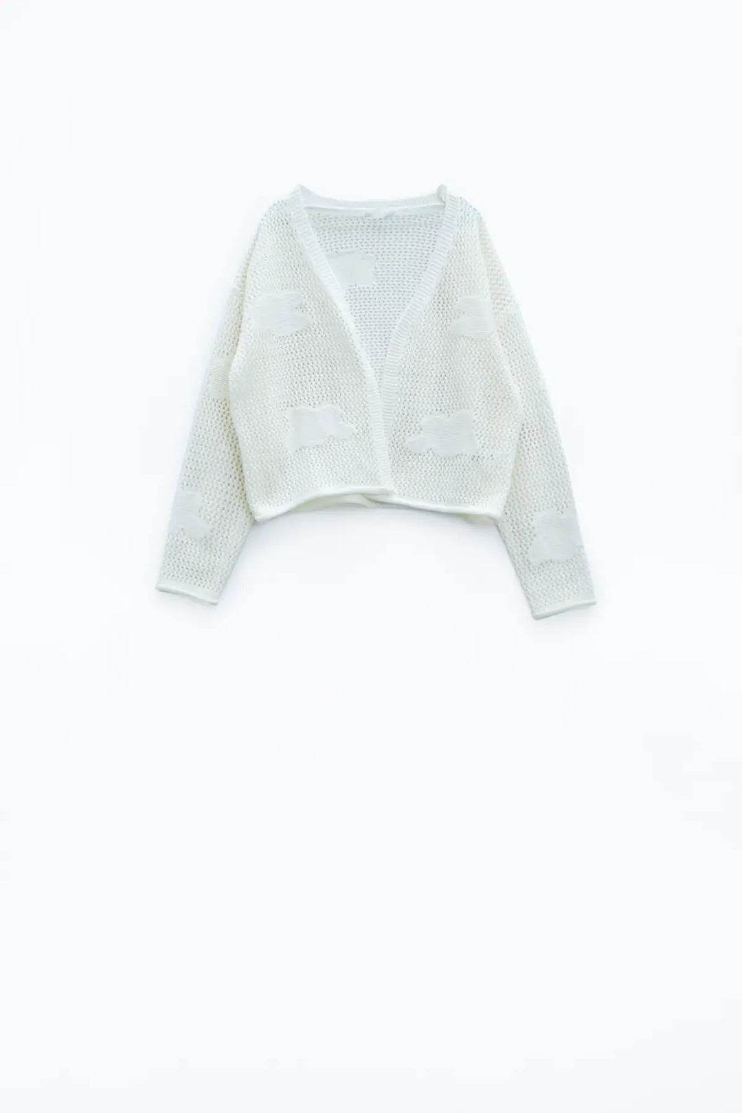 Crochet Cardigan With Knitted Clouds In White - CREAM / ONE - Cardigans