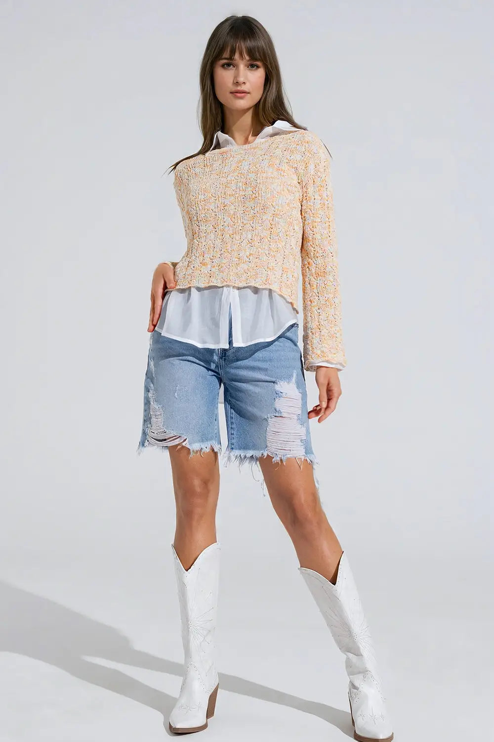 Multicolor Sweater With Flared Sleeves - Sweaters