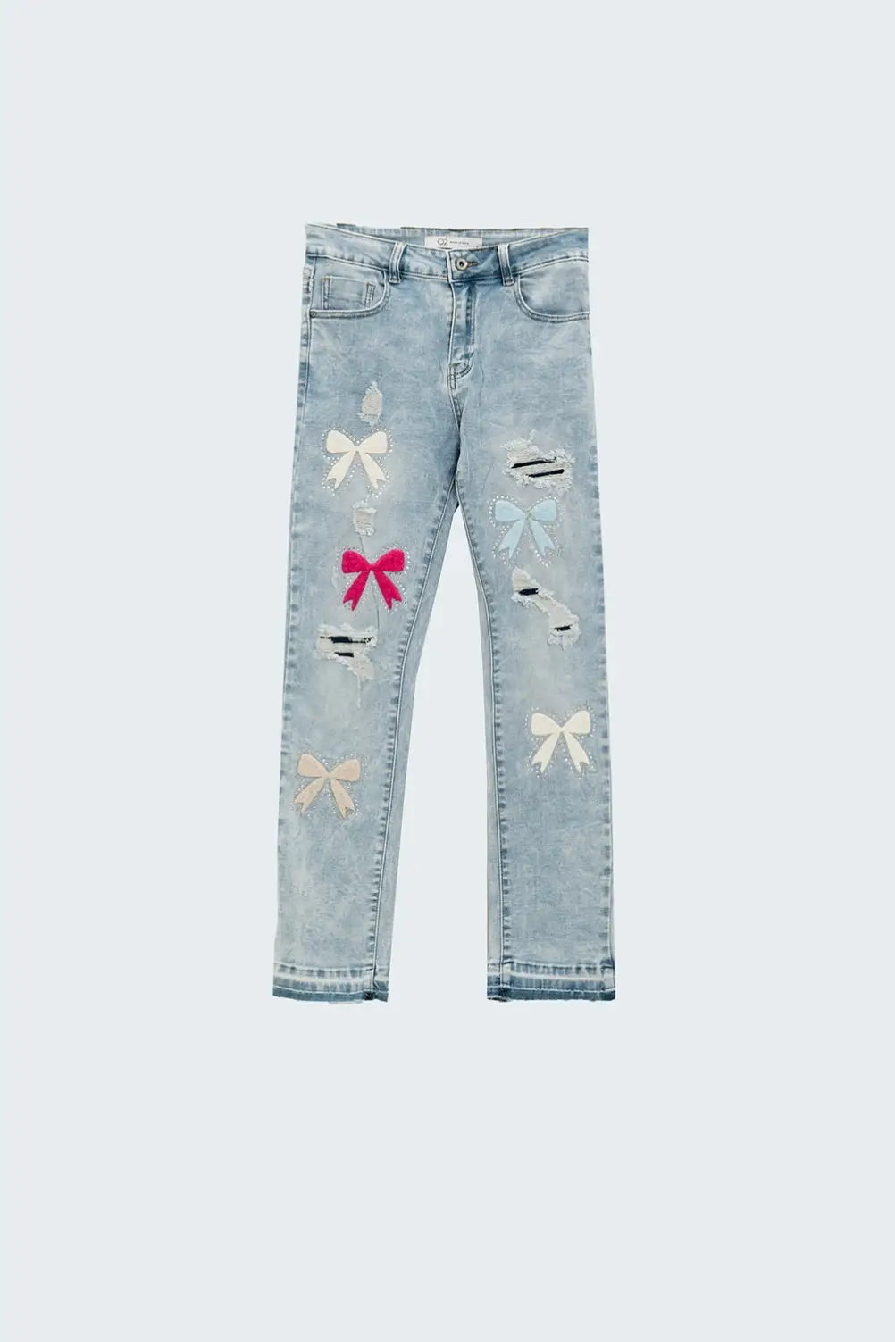Light Blue super Skinny Jeans With Bow ties and Ripped Holes