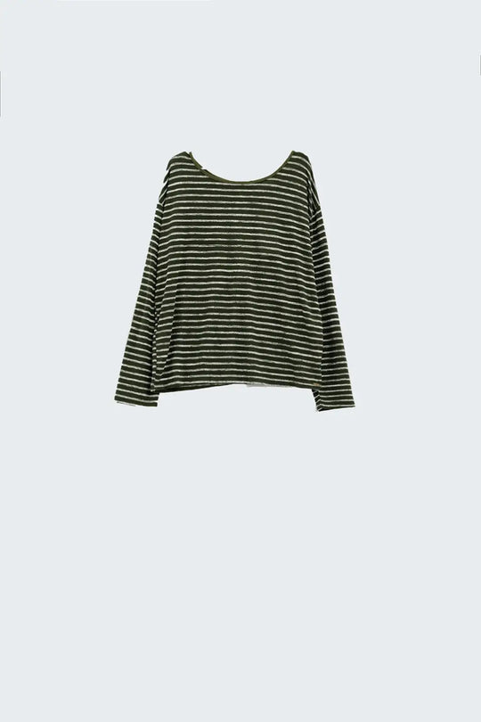 Relaxed striped T-shirt in khaki with open back detail - T-Shirts