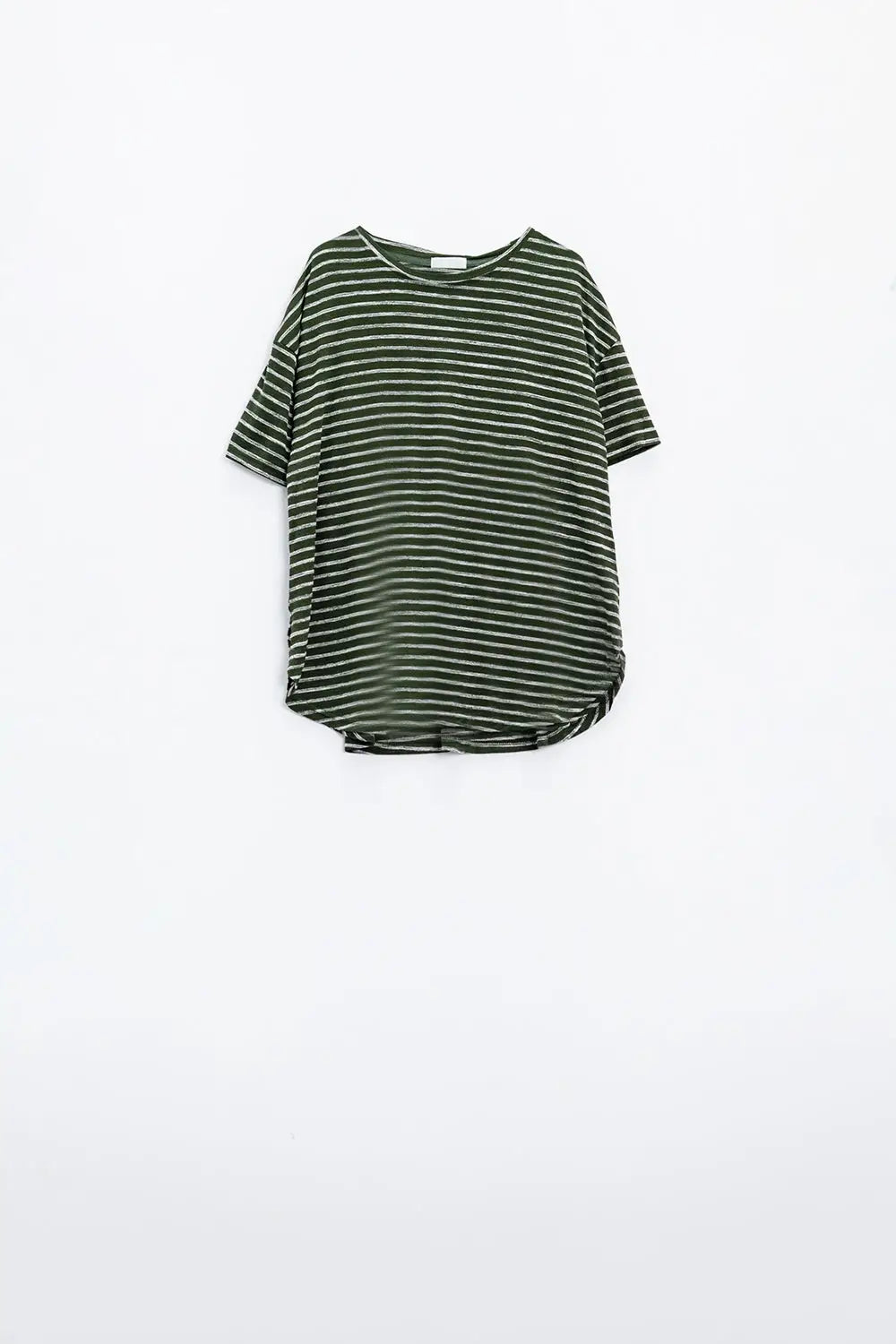 Relaxed Striped T-shirt With Crew Neckline In Khaki - T-Shirts