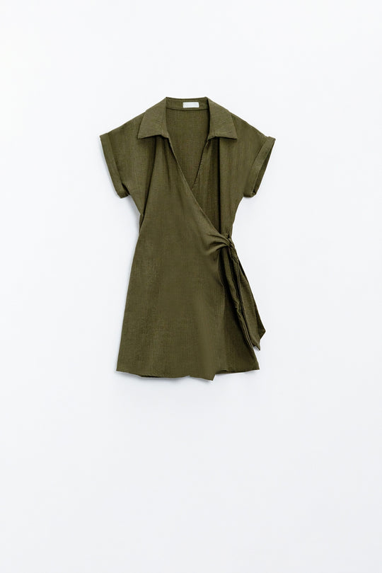 Khaki playsuit With Tie Closing At The Side