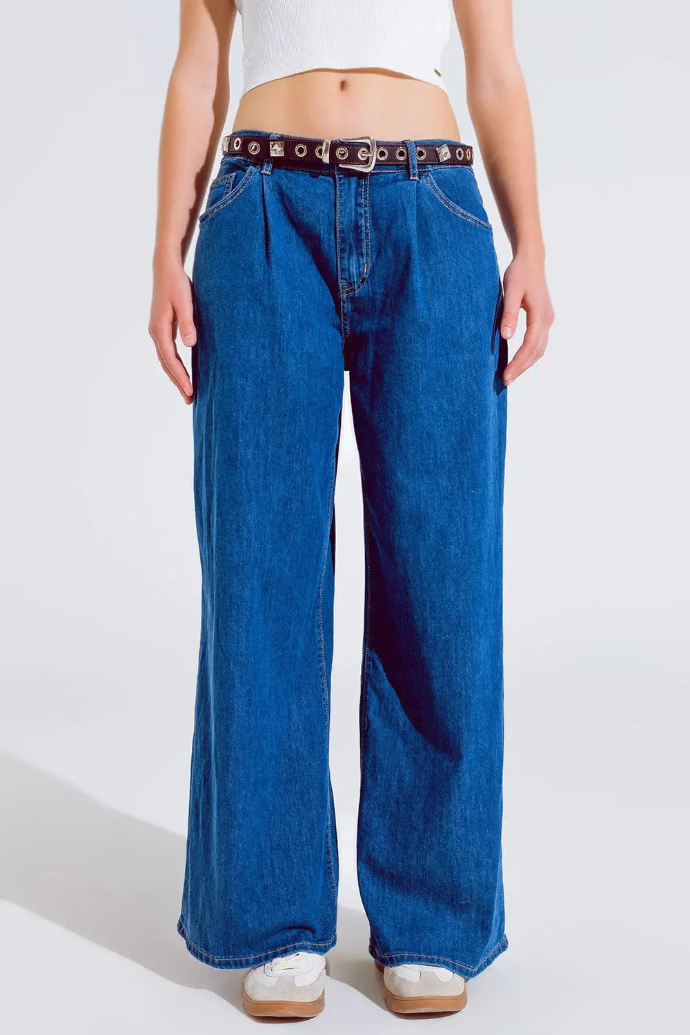 Boyfriend Wide leg five pocket jeans in dark wash