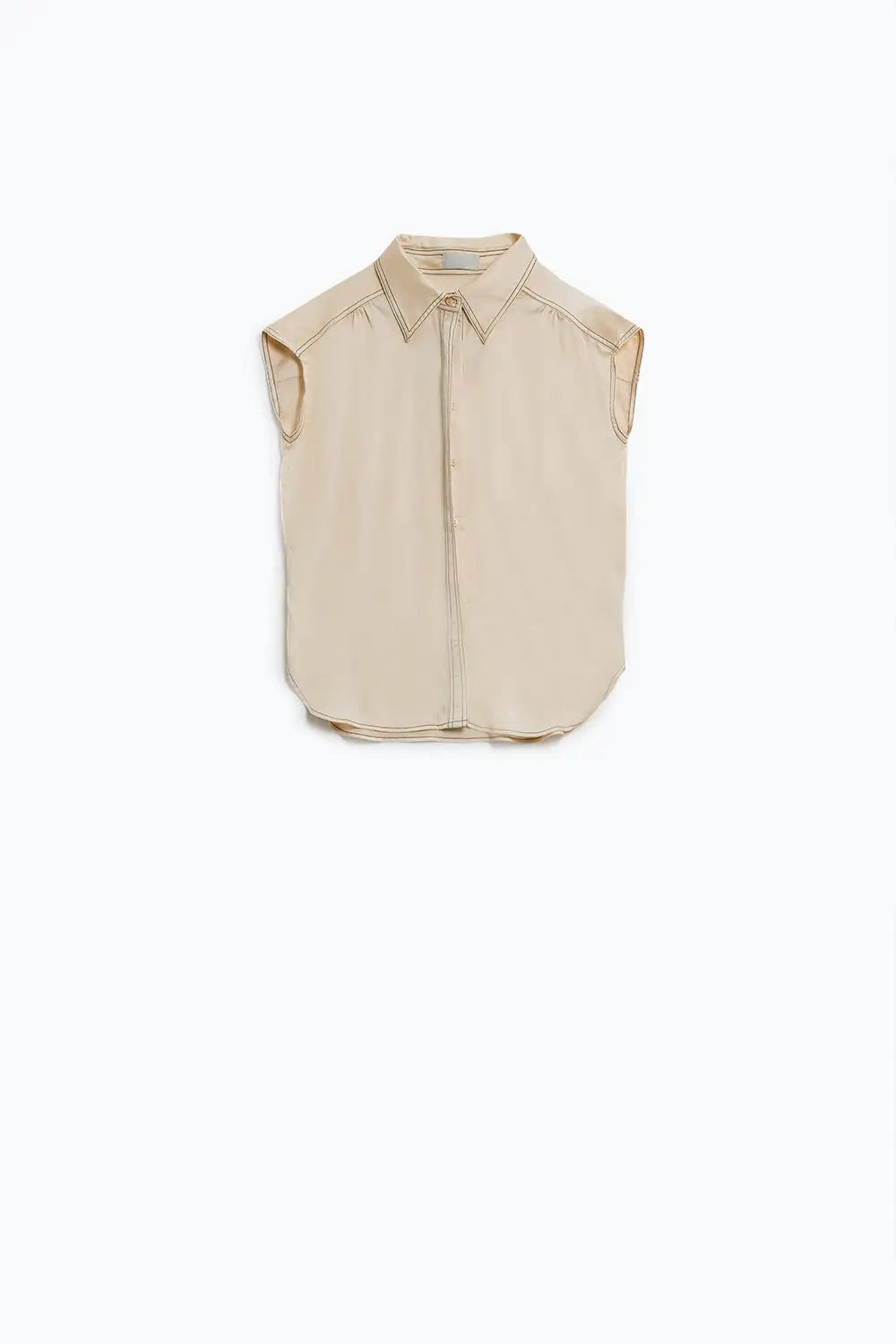 Sleeveless Blouse with pollo collar in beige - Shirts