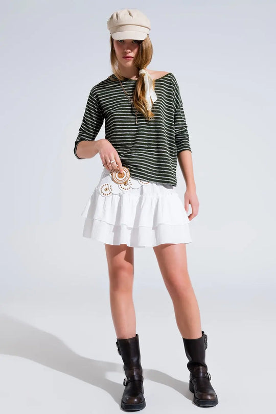 Relaxed striped T-shirt in khaki with open back detail - T-Shirts