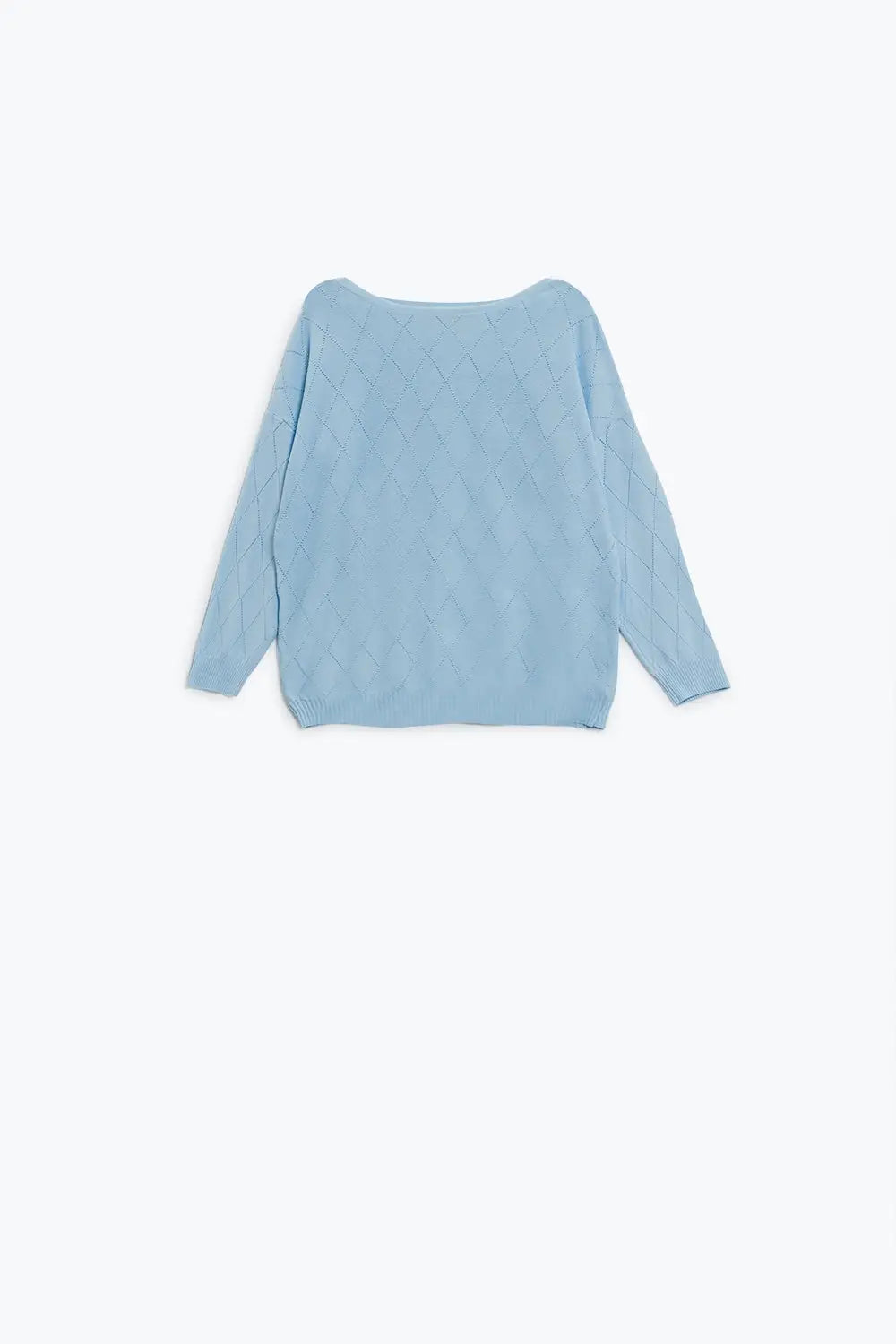Light blue sweater in argyle print with boat neck - BLUE / ONE - Sweaters