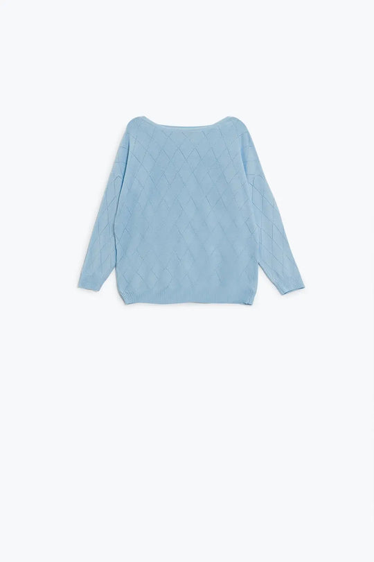 Light blue sweater in argyle print with boat neck - BLUE / ONE - Sweaters
