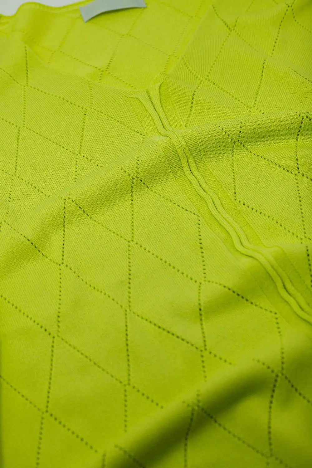 Lime Colored Short Sleeve Sweater With Argyle Pattern - GREEN / ONE - Sweaters