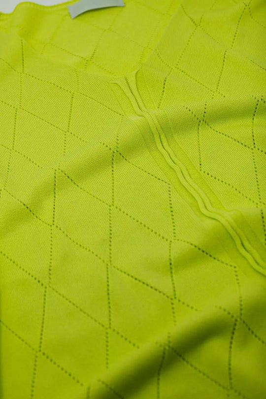 Lime Colored Short Sleeve Sweater With Argyle Pattern - GREEN / ONE - Sweaters