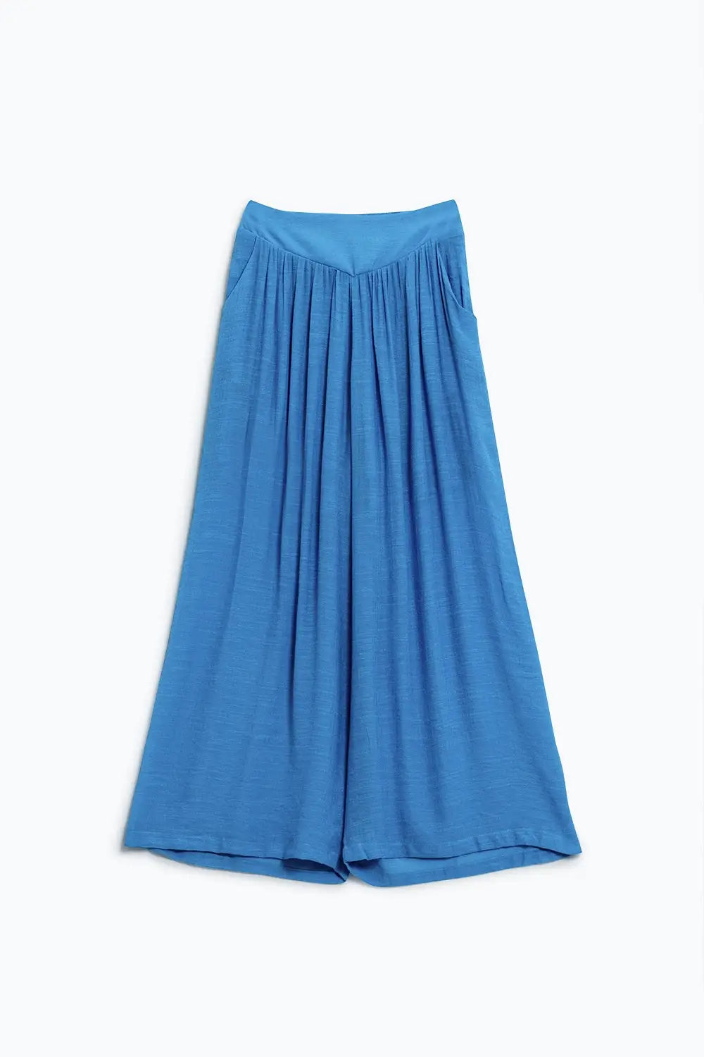 Blue Palazzo style Pants With Side Pockets And Thick Waist Band - Pants