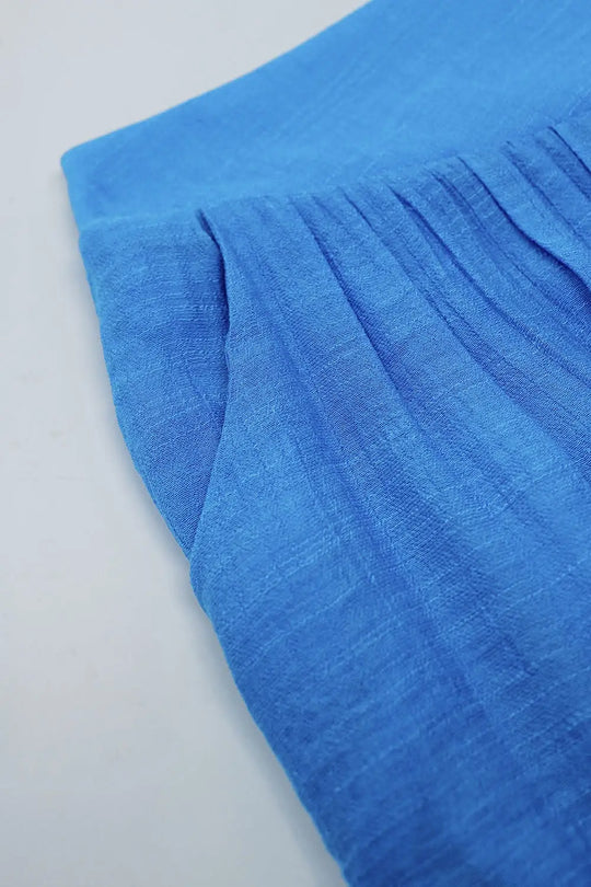 Blue Palazzo style Pants With Side Pockets And Thick Waist Band - Pants