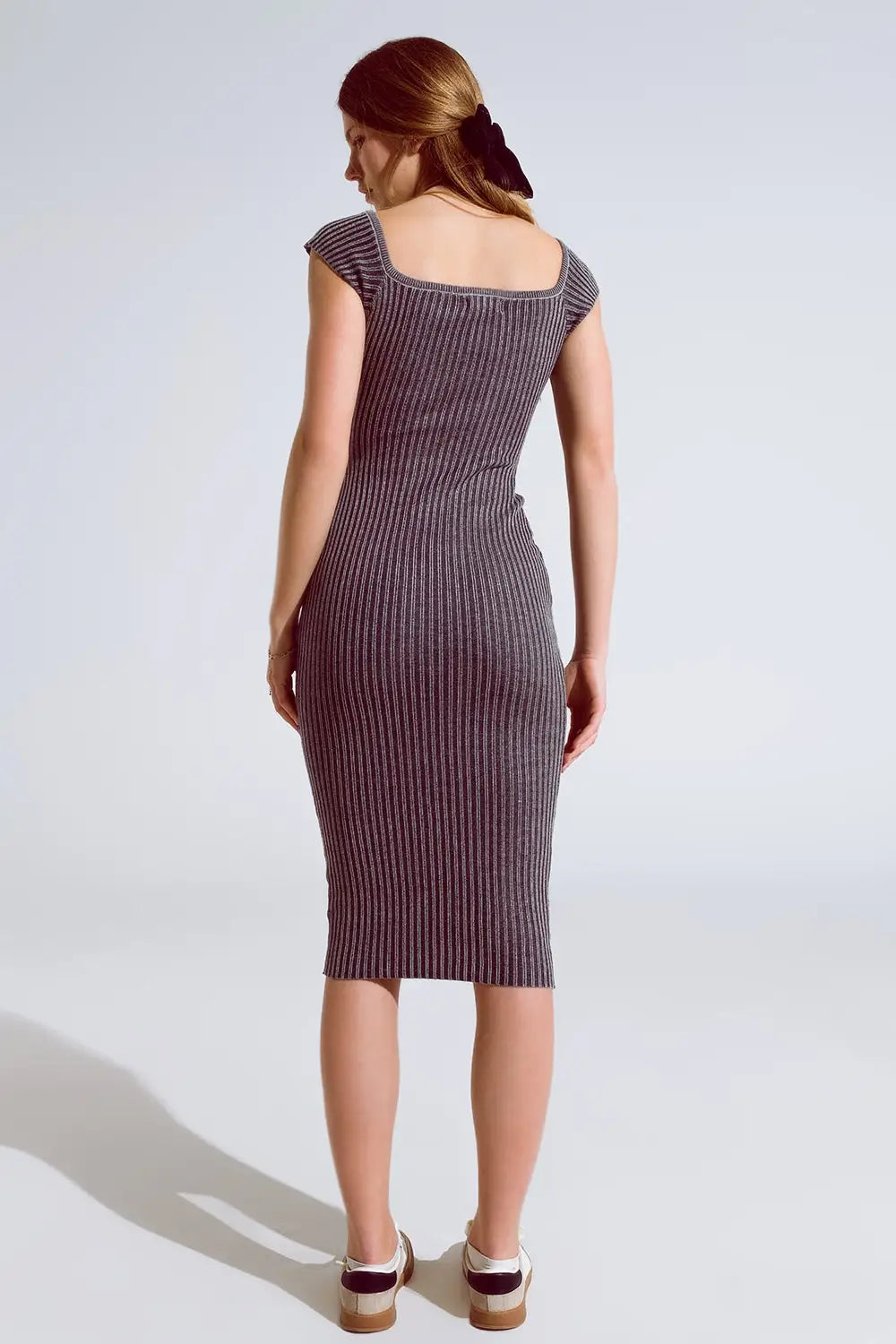 Black Midi Thick Rib Bodycon Dress With Cap Sleeves - BLACK / ONE - Dresses