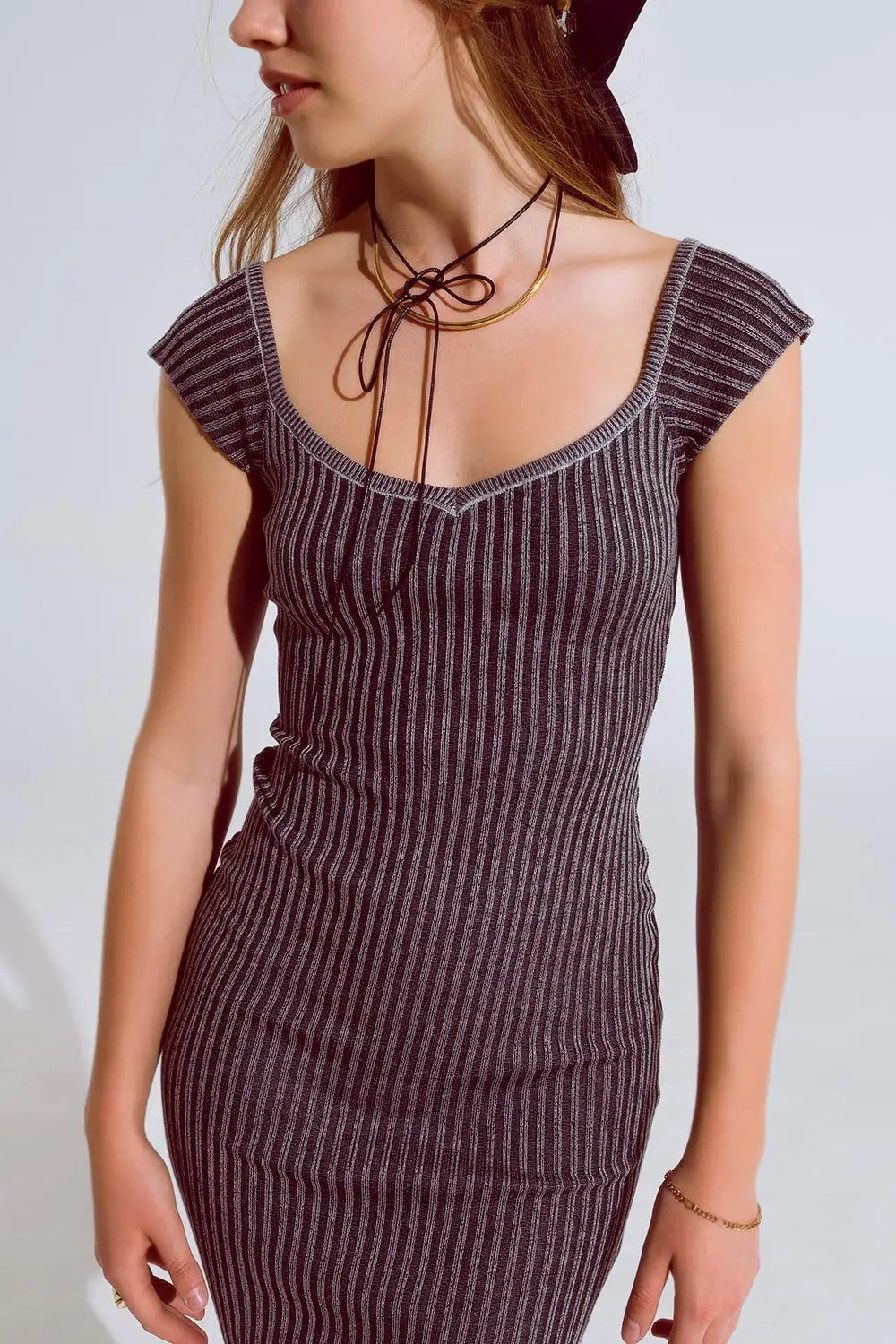 Black Midi Thick Rib Bodycon Dress With Cap Sleeves - BLACK / ONE - Dresses
