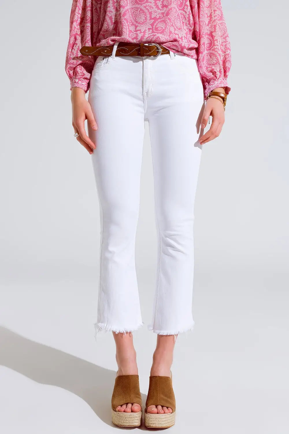 High Rise Basic Flared Jeans In White - Colored Jeans