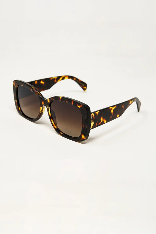 Oversized Squared Thin Frame Sunglasses in Light Tortoise Shell - BROWN / ONE - Sunglasses