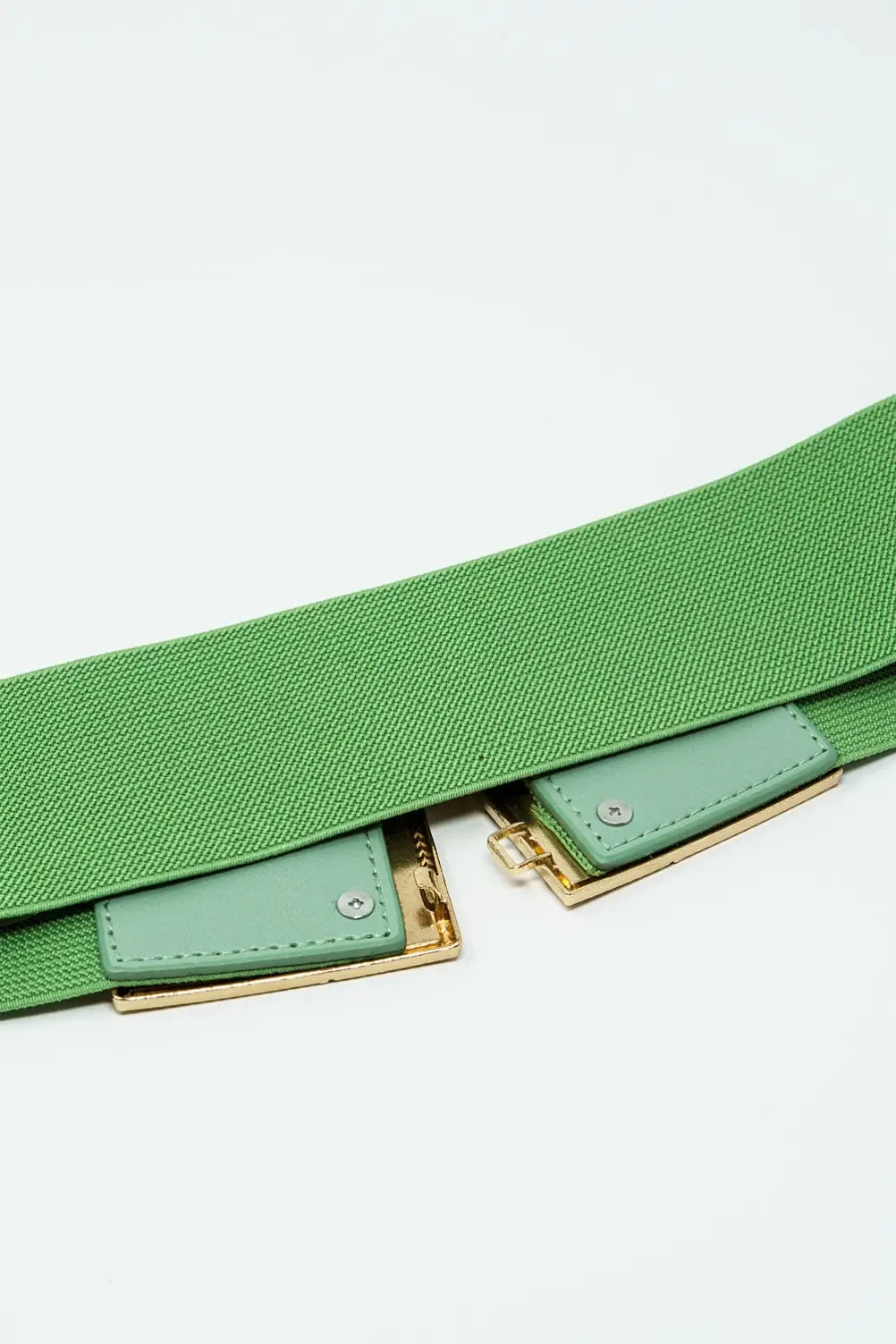 Green Elastic Belt With Squared Marbled Buckles And Gold Details - GREEN / ONE - Belts