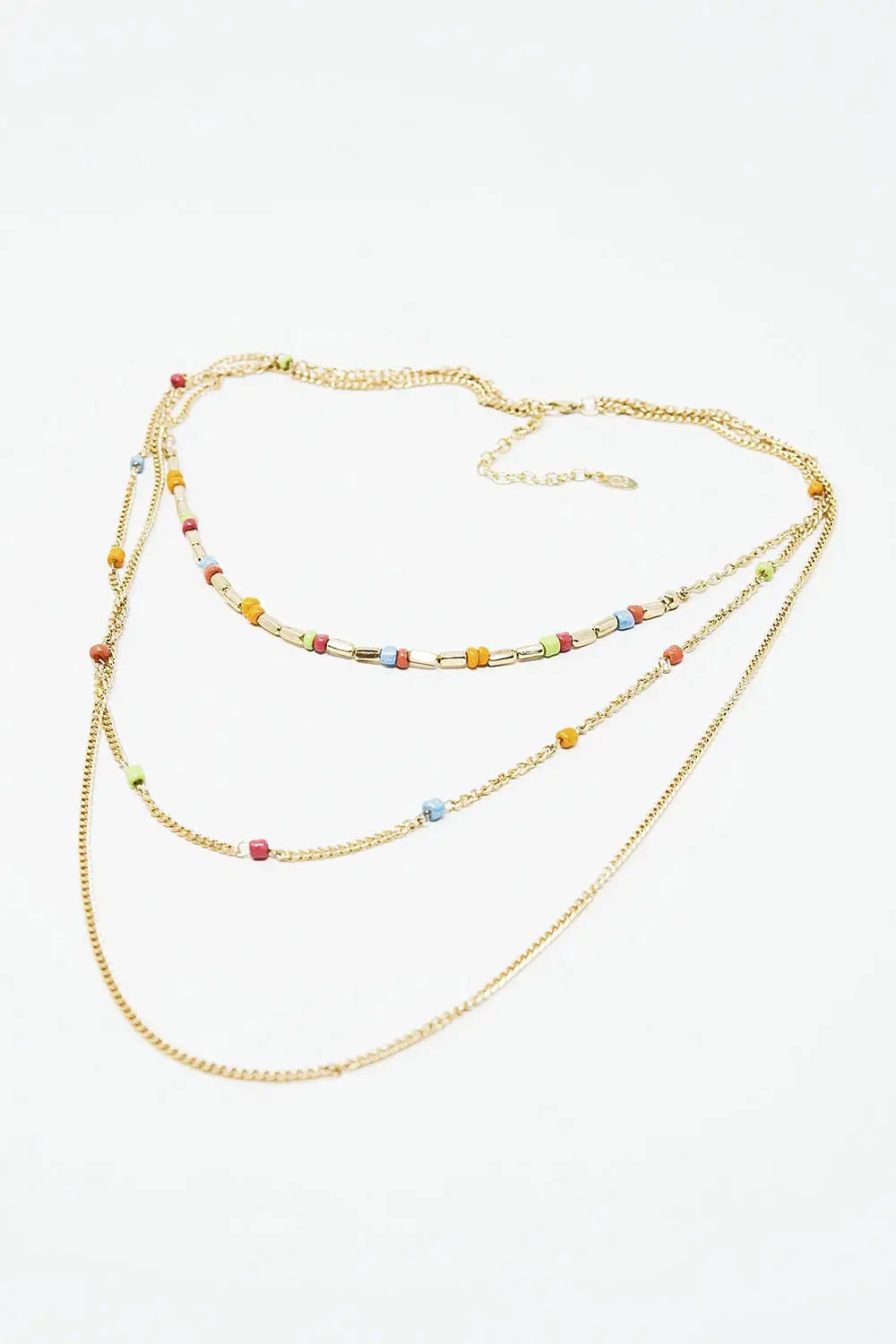3 in 1 Necklace With Rainbow Beads and Thin Gold Chain - GOLD
