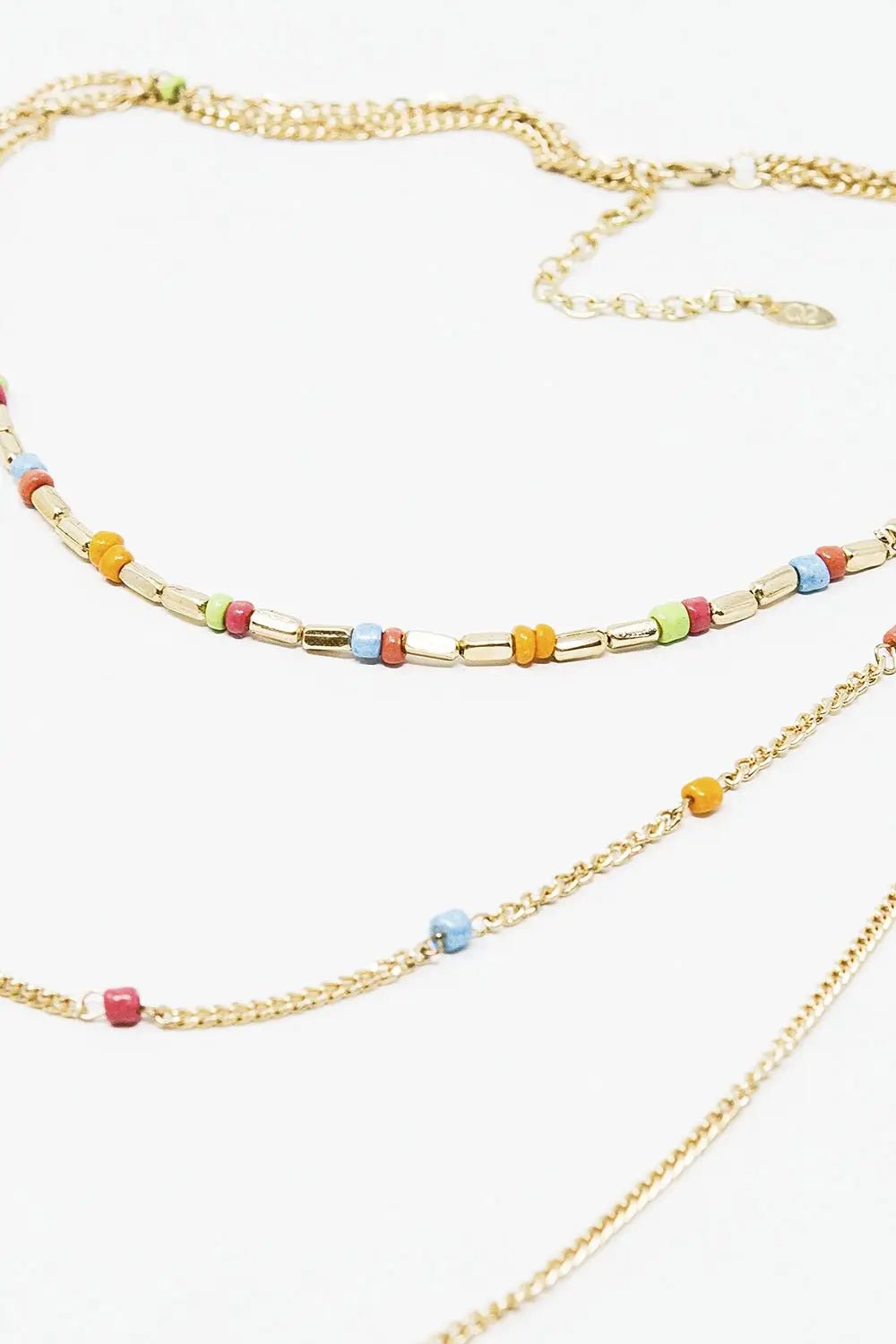 3 in 1 Necklace With Rainbow Beads and Thin Gold Chain - GOLD