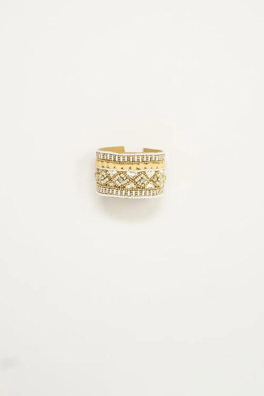 Cream Open Bracelet With Embellishments In White And Beige - CREAM / ONE - Bracelets