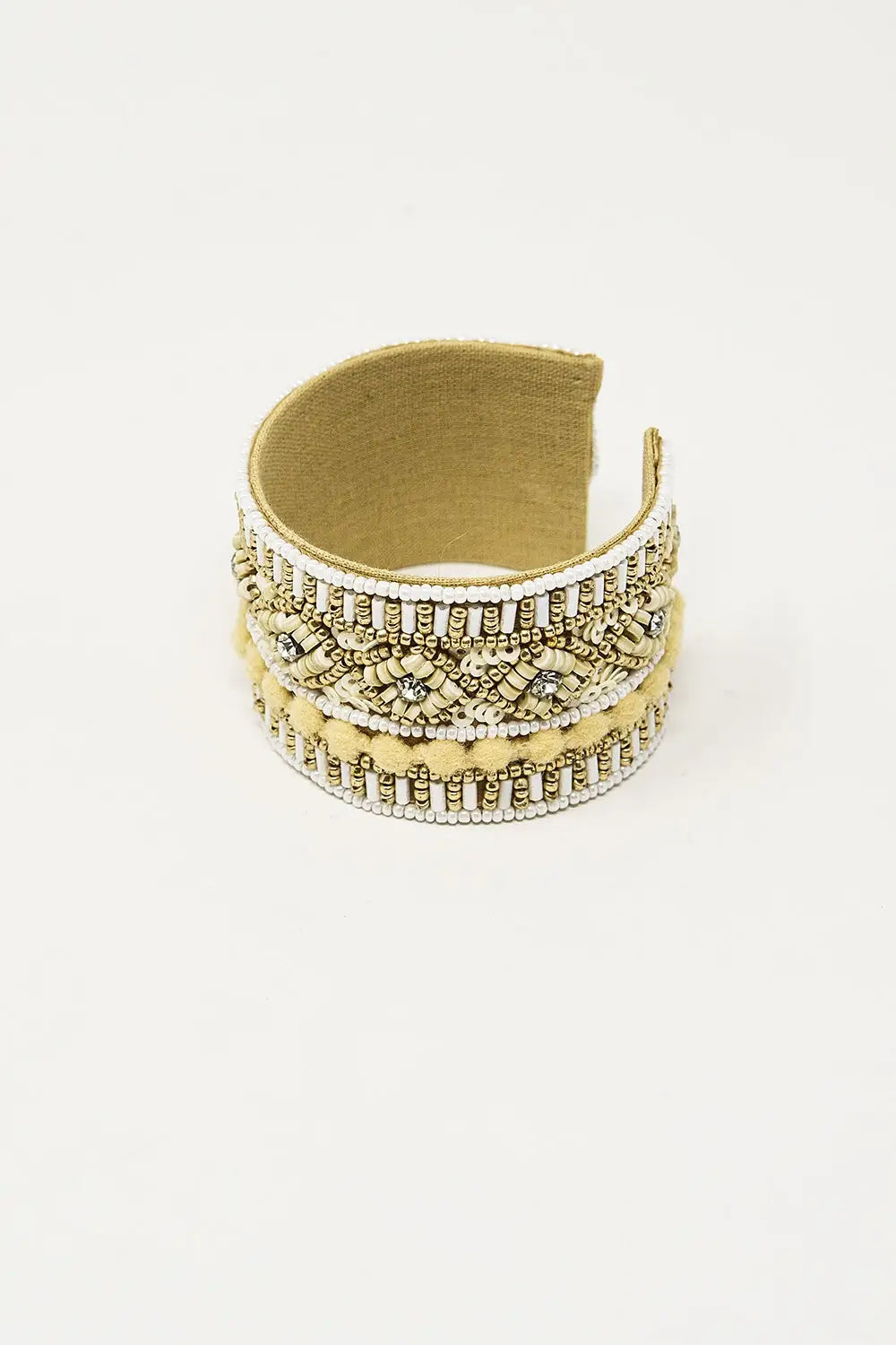 Cream Open Bracelet With Embellishments In White And Beige - CREAM / ONE - Bracelets