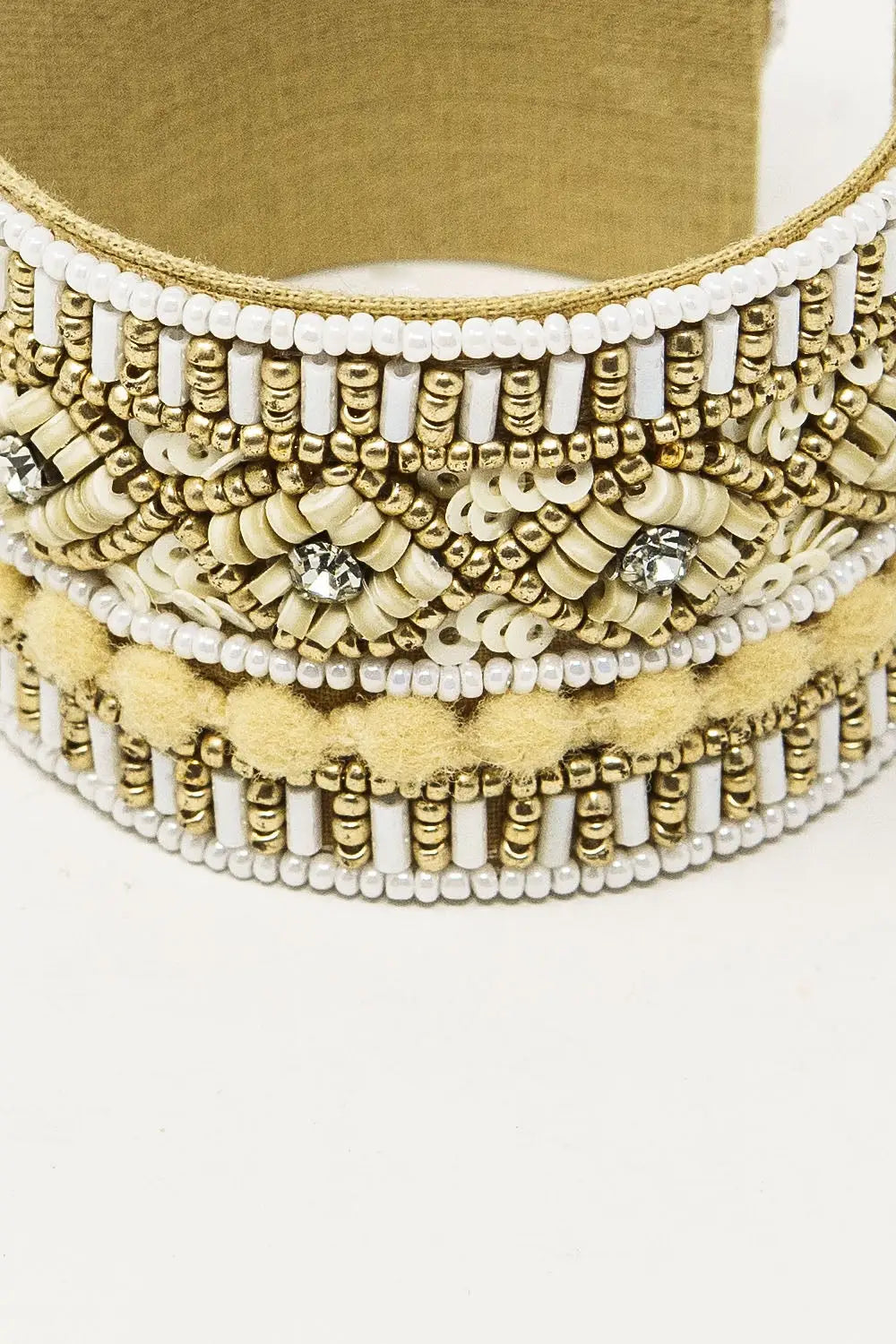 Cream Open Bracelet With Embellishments In White And Beige - CREAM / ONE - Bracelets