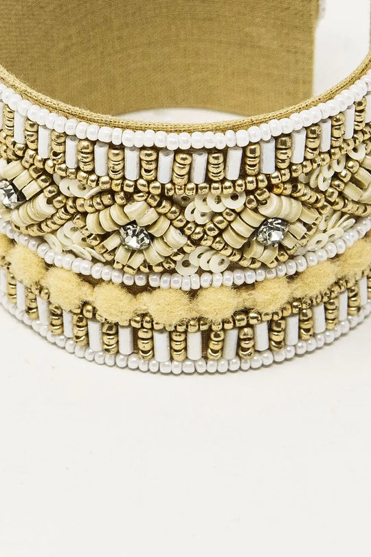 Cream Open Bracelet With Embellishments In White And Beige - CREAM / ONE - Bracelets