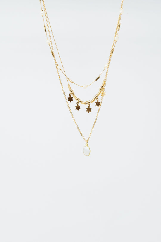 3 in 1 necklace with star and pearl detail