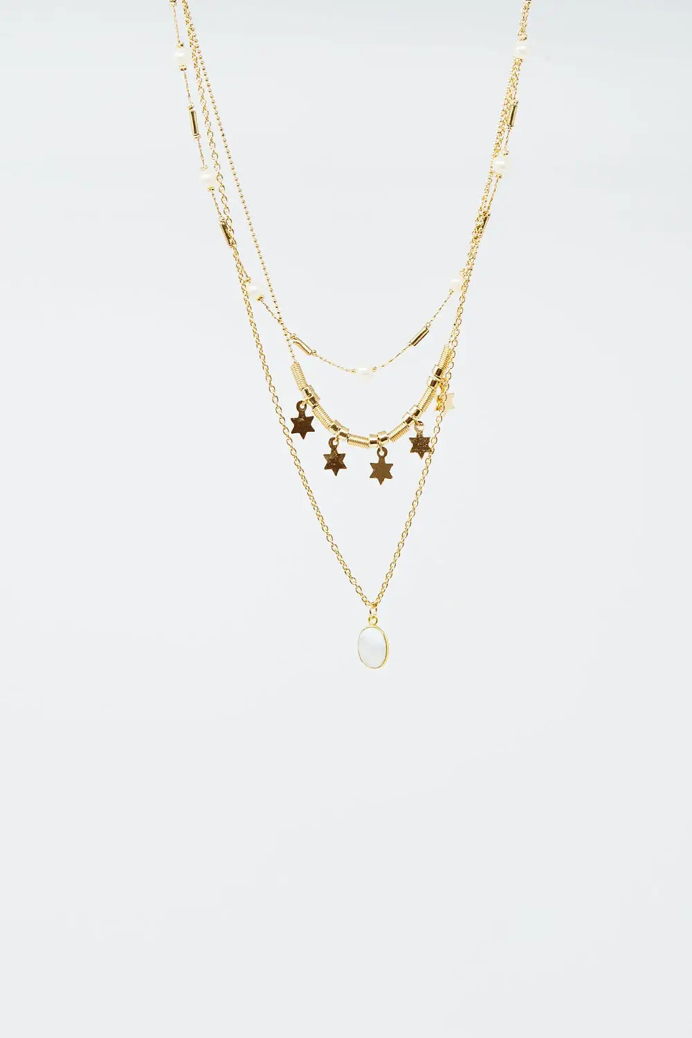 3 in 1 necklace with star and pearl detail - GOLD