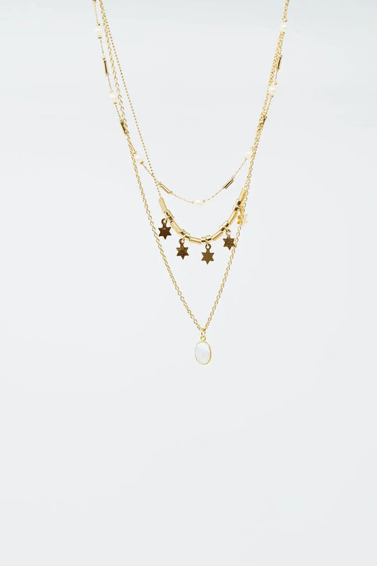3 in 1 necklace with star and pearl detail - GOLD