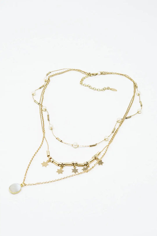 3 in 1 necklace with star and pearl detail - GOLD