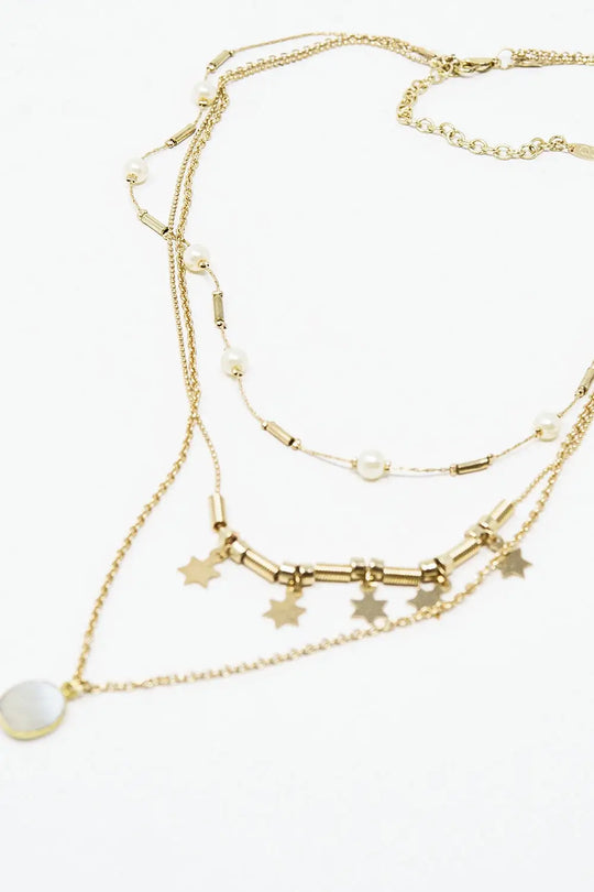 3 in 1 necklace with star and pearl detail - GOLD