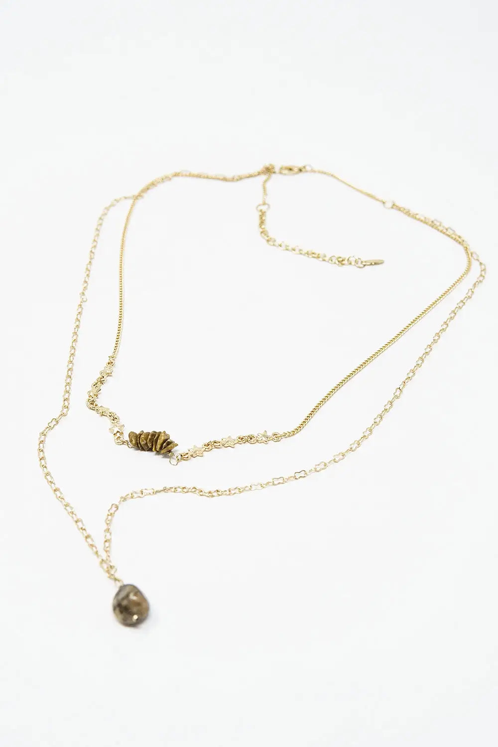 2 in 1 necklace with stone pendant and star details - GOLD