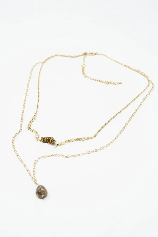 2 in 1 necklace with stone pendant and star details - GOLD