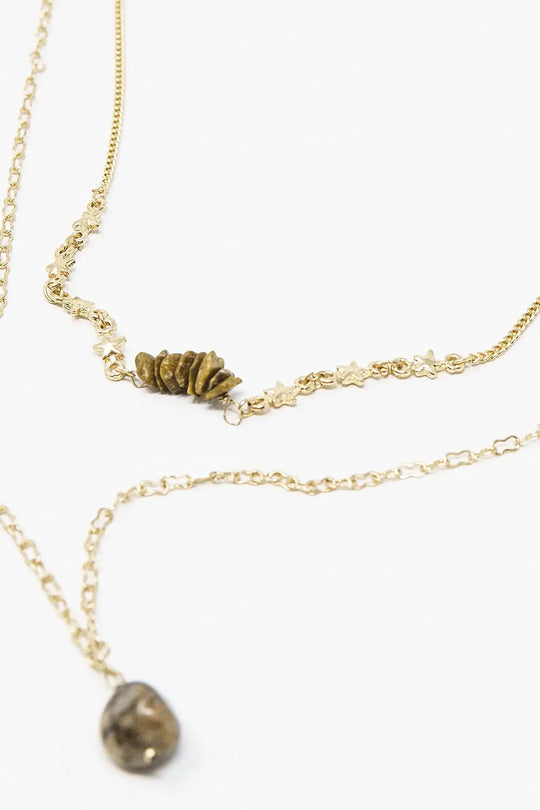 2 in 1 necklace with stone pendant and star details - GOLD